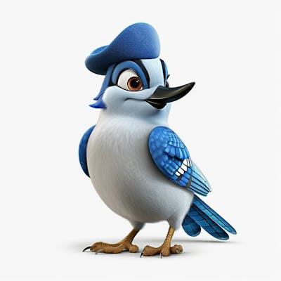 Um personagem de desenho animado de pássaro azul jay 3D com fundo branco