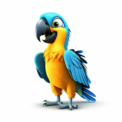  Um personagem de desenho animado de pássaro arara 3D com fundo branco