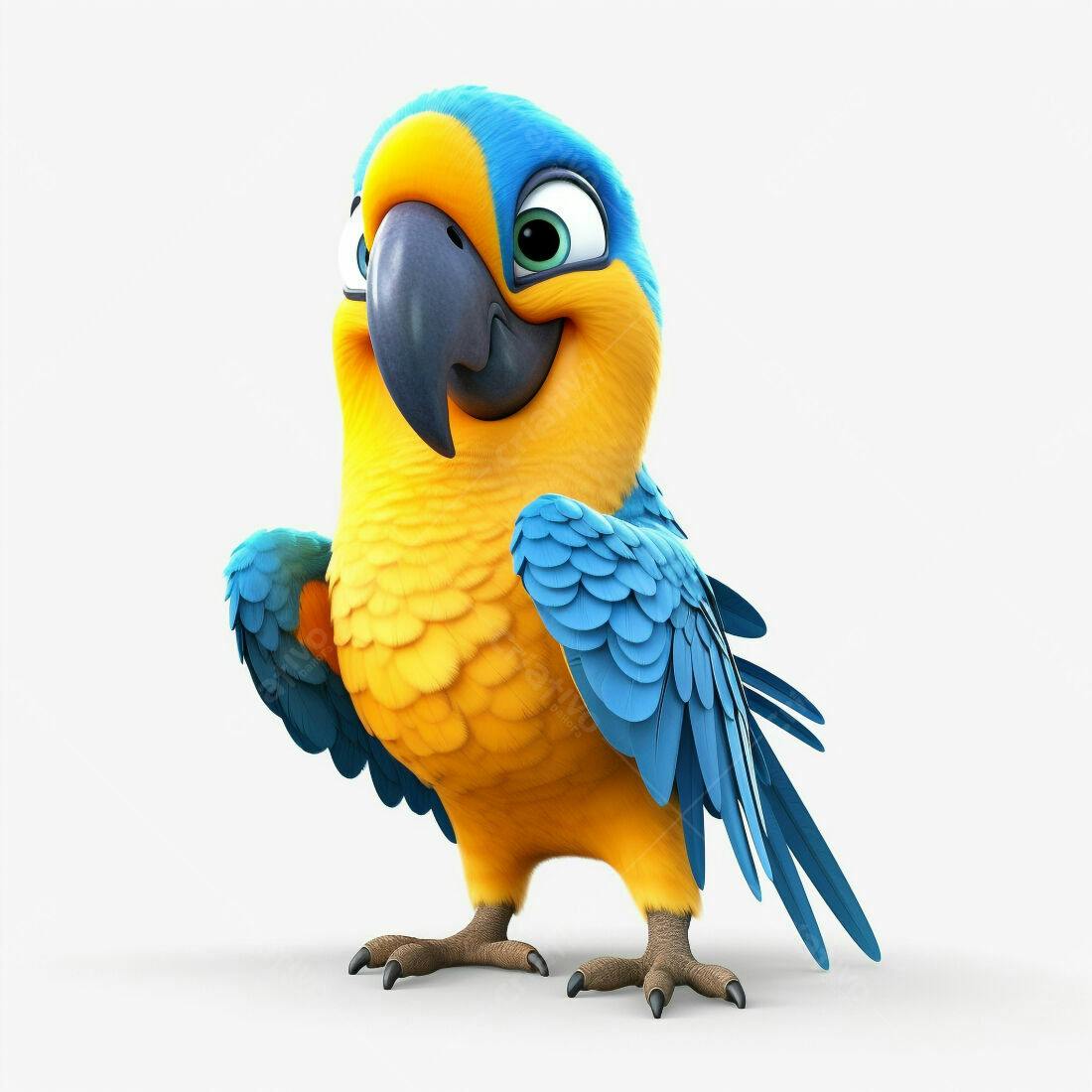 Papagaio azul e amarelo alegre ilustração 3D
