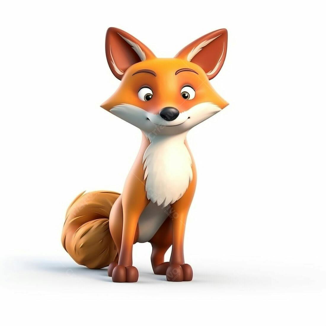 Raposa animada laranja e branca em fundo branco
