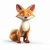 Kamranch 1, brown fox 3d cartoon character, full length, with white background, copy.