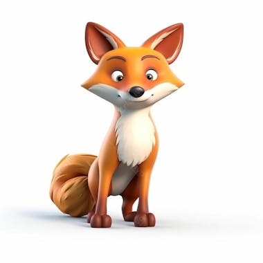 Um personagem de desenho animado de raposa marrom animal 3d com fundo branco