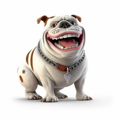 Um personagem de desenho animado buldogue 3D com fundo branco