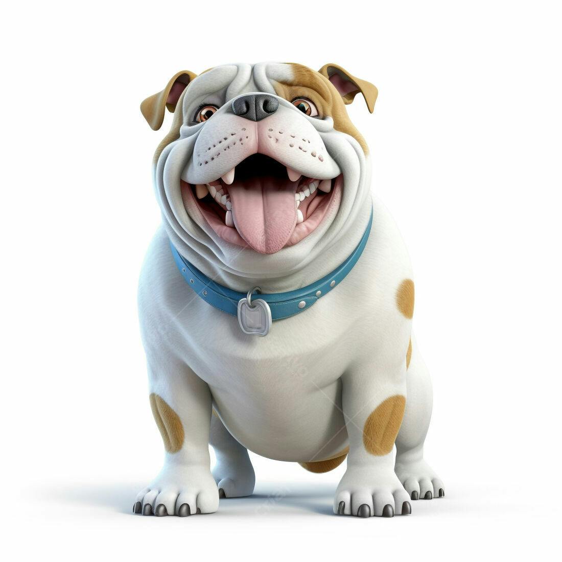 Bulldog inglês feliz com fundo branco