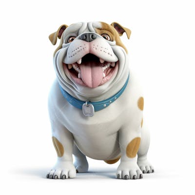 Um personagem de desenho animado buldogue 3D com fundo branco