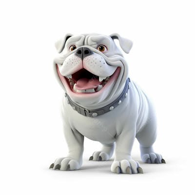 Um personagem de desenho animado buldogue 3D com fundo branco