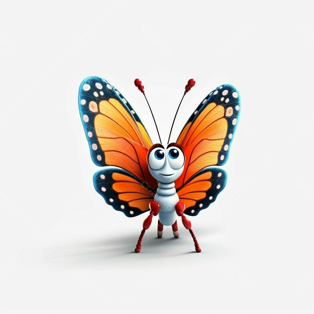 Borboleta animada laranja e azul fundo branco