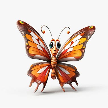 Um personagem de desenho animado de borboleta 3d com fundo branco