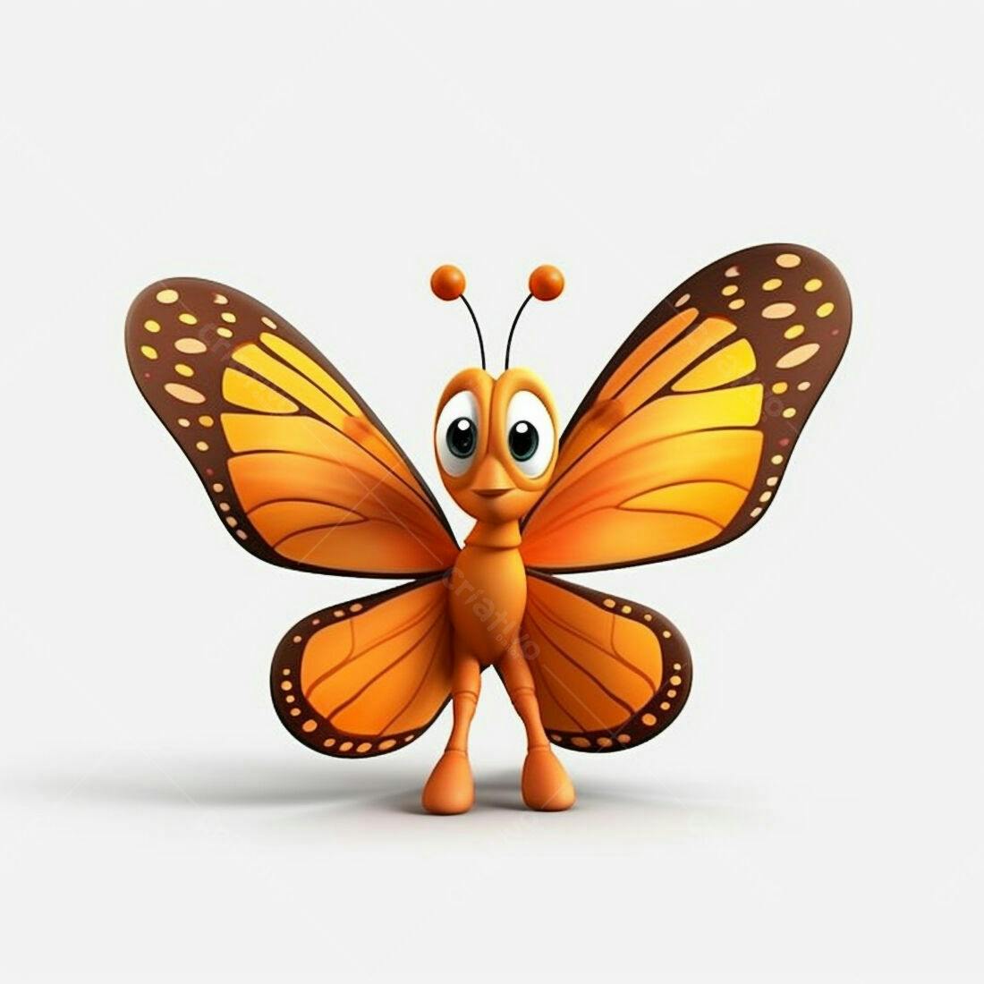 Borboleta animada laranja e marrom