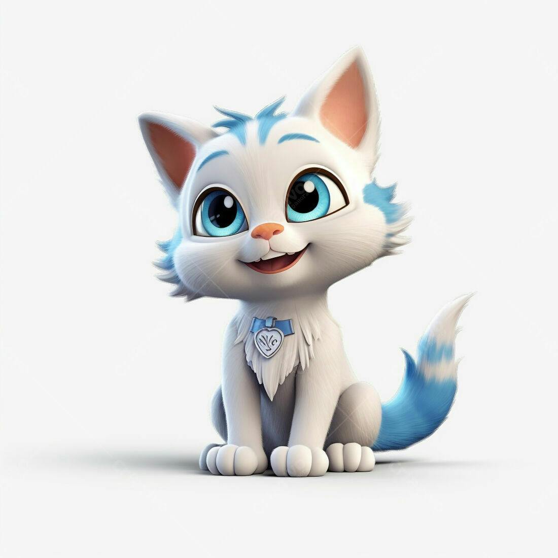 Gatinho branco e azul fofo sentado