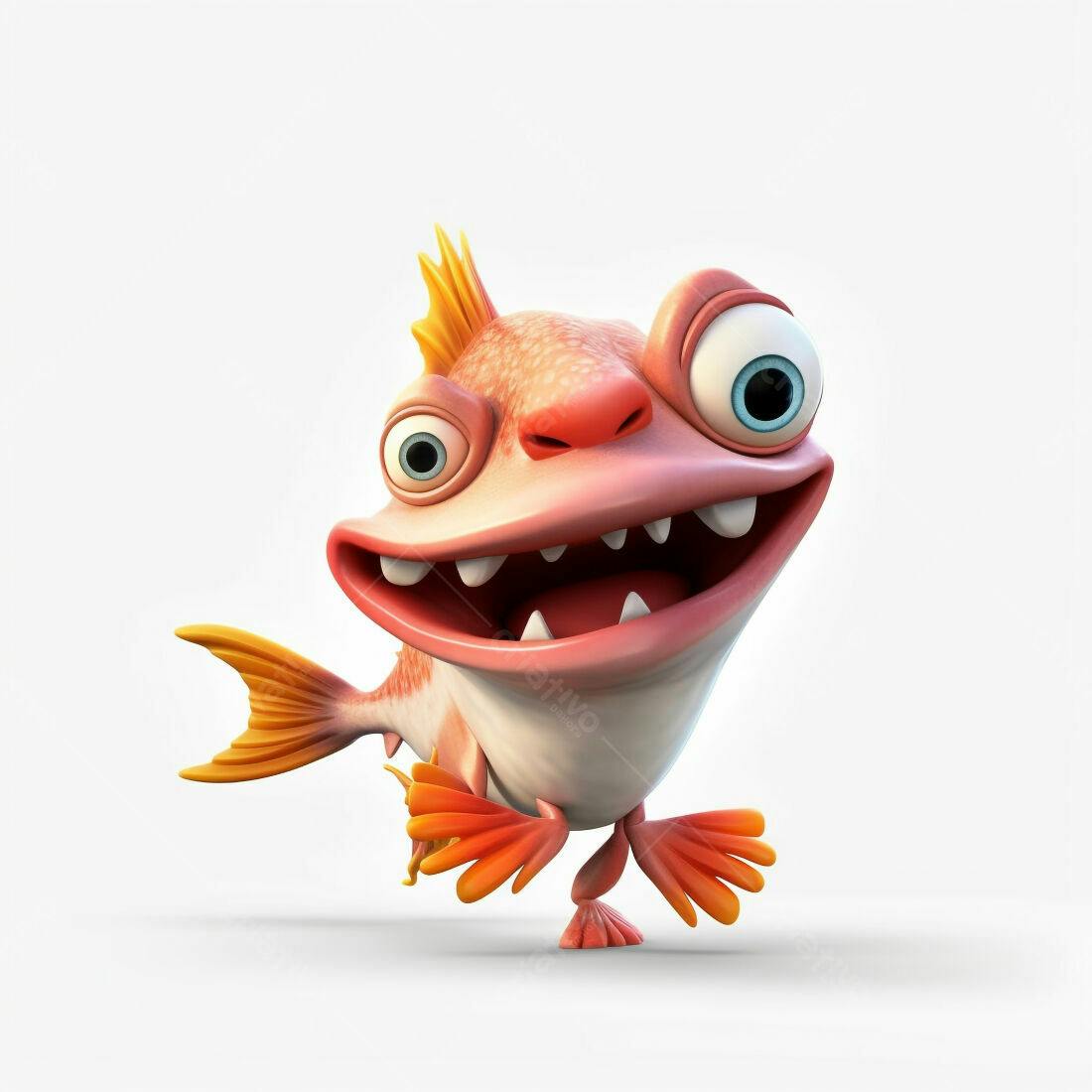 Peixe Caricatura Alegre Caminhando