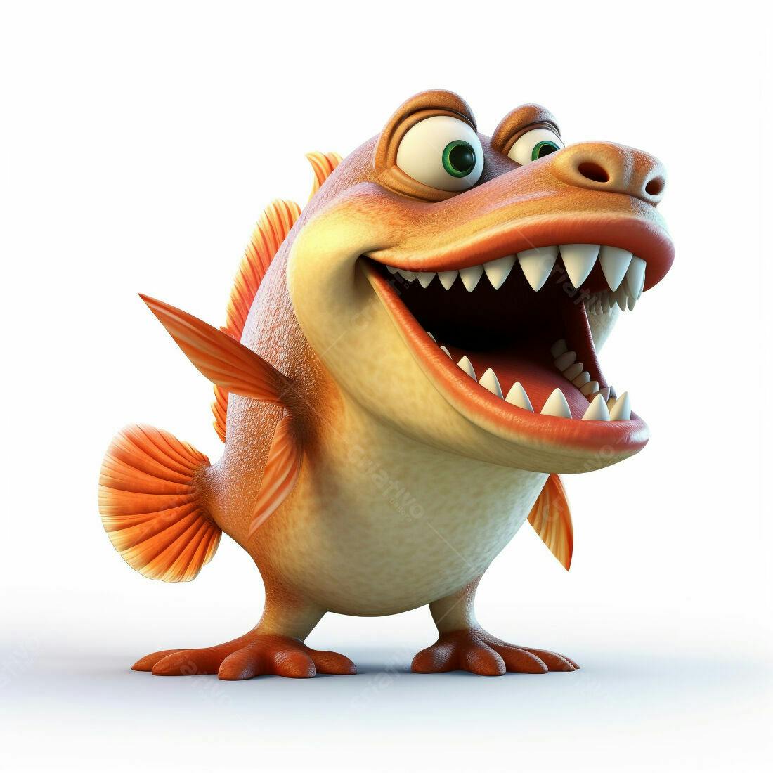 Peixe Caricatura Alegre com Fundo Branco