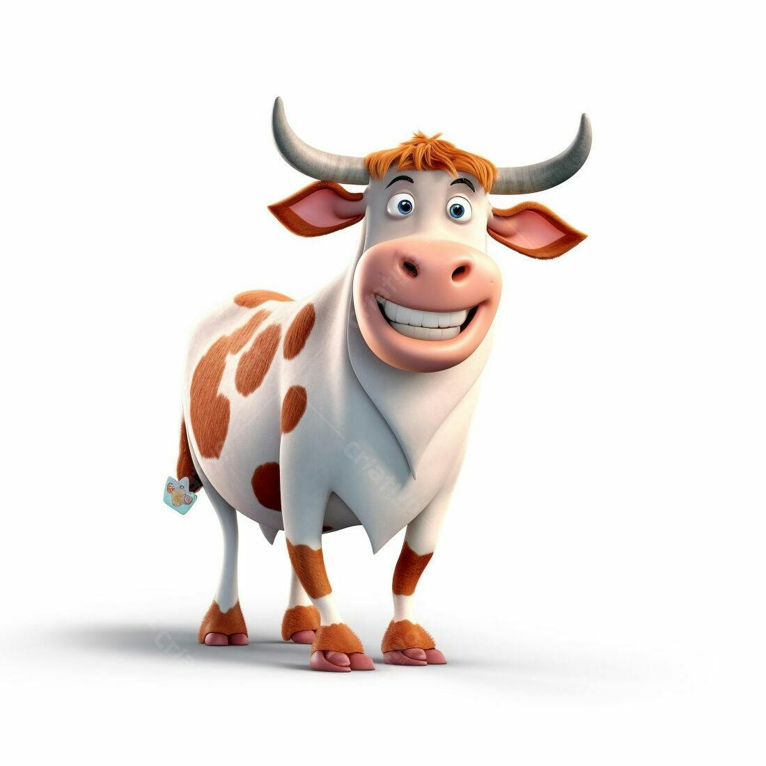 Vaca feliz desenho animado branco e marrom