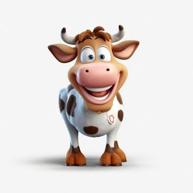 Um lindo personagem de desenho animado de gado animal 3d com fundo branco