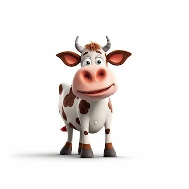 Um lindo personagem de desenho animado de gado animal 3d com fundo branco