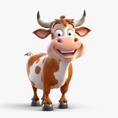 Um lindo personagem de desenho animado de gado animal 3d com fundo branco