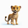 Um lindo personagem de desenho animado leopardo animal 3d com fundo branco