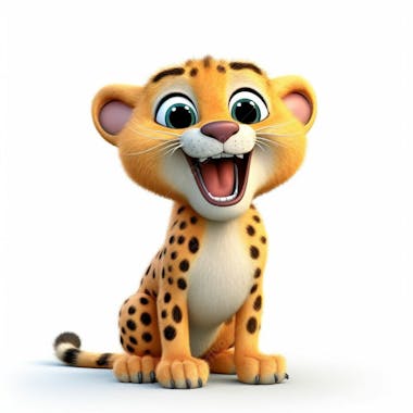 Um lindo personagem de desenho animado leopardo animal 3d com fundo branco