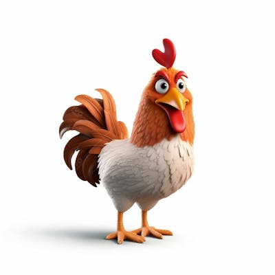 Um lindo personagem de desenho animado de galinha 3D com fundo branco