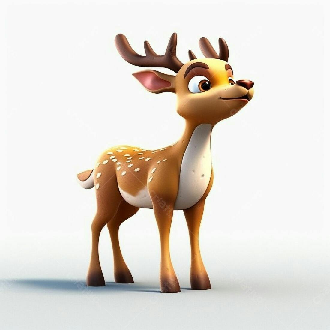 Cervo fofo desenho animado marrom e branco