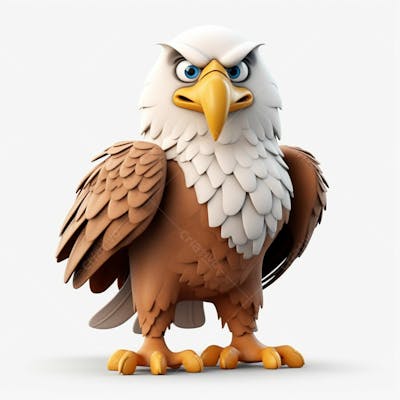 Um lindo personagem de desenho animado de águia 3D com fundo branco