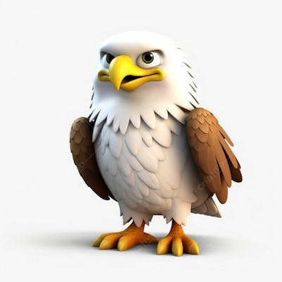 Um lindo personagem de desenho animado de águia 3D com fundo branco