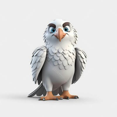 Um personagem de desenho animado de falcão pássaro 3D com fundo branco