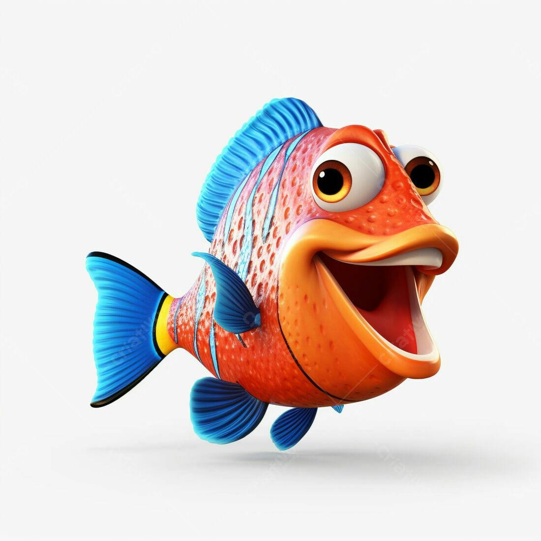 Peixe Caricatura Laranja e Azul Feliz
