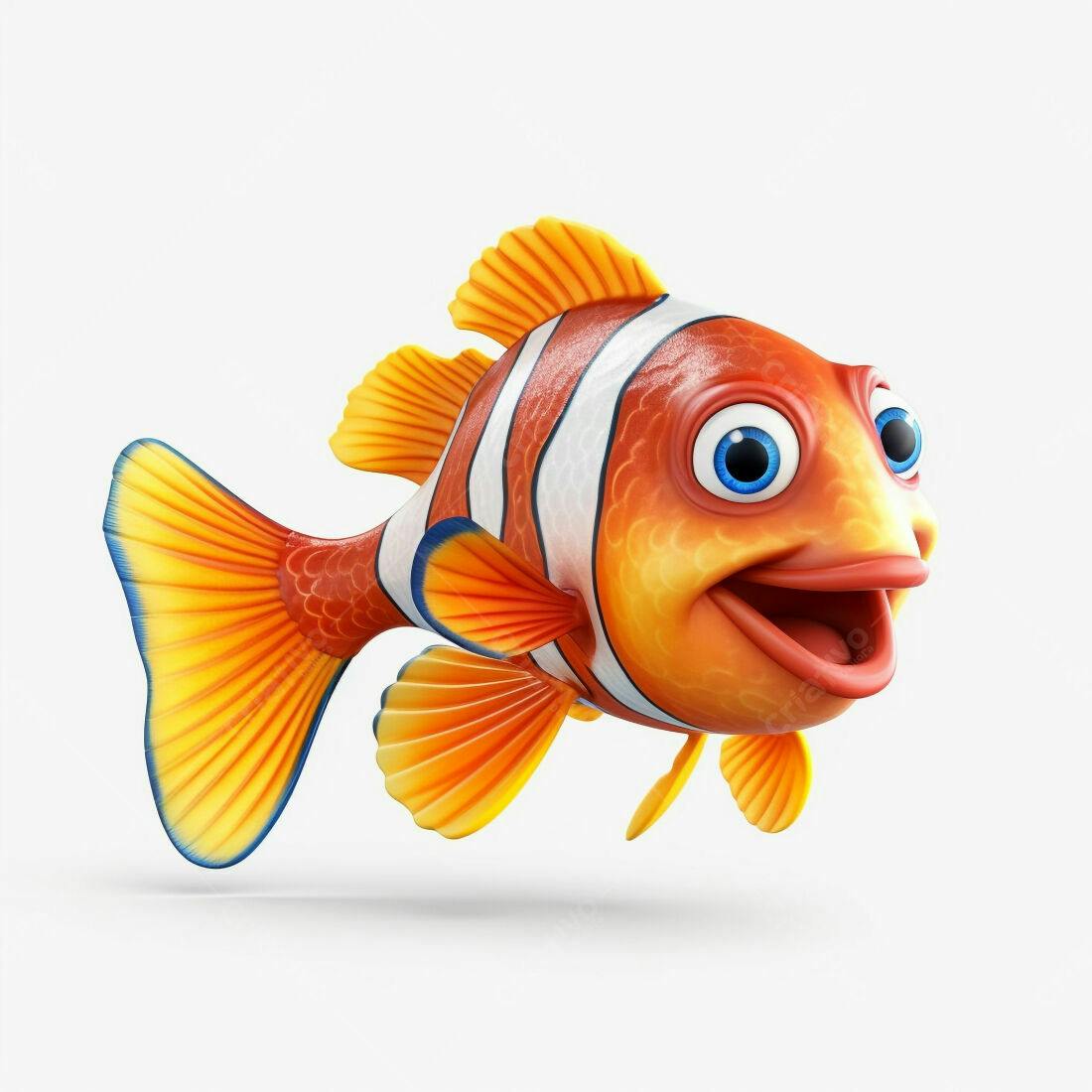 Peixe-palhaço animado laranja e branco feliz