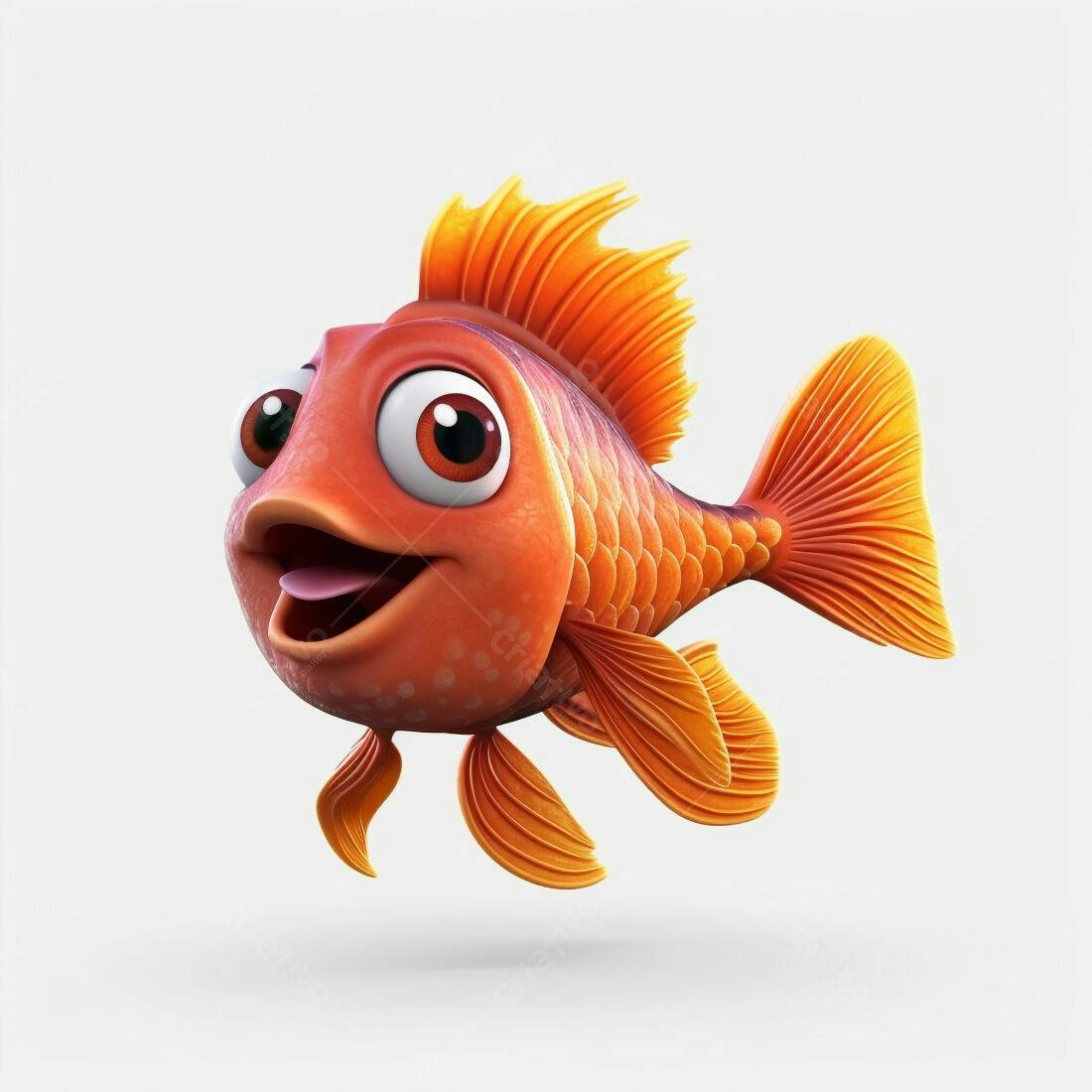 Peixe Dourado Animado Feliz Nadando