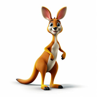 Um personagem de desenho animado animal canguru 3D com fundo branco