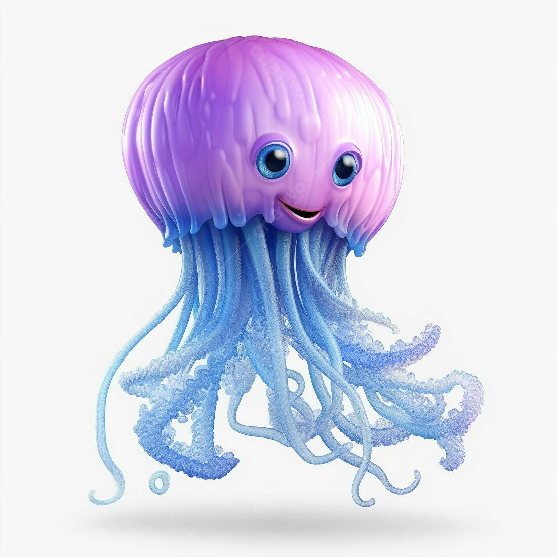 Medusa fofa roxa e azul sorrindo