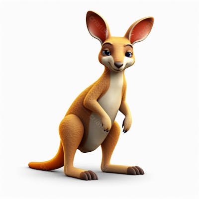 Um personagem de desenho animado canguru 3D com fundo branco