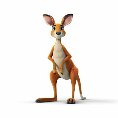 Um personagem de desenho animado canguru 3D com fundo branco