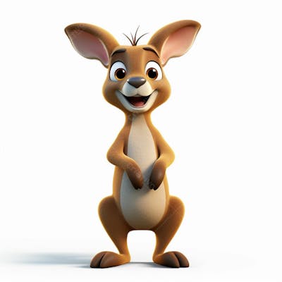 Um personagem de desenho animado canguru 3D com fundo branco