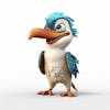 Um personagem de desenho animado kookaburra 3d com fundo branco