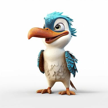 Um personagem de desenho animado kookaburra 3d com fundo branco