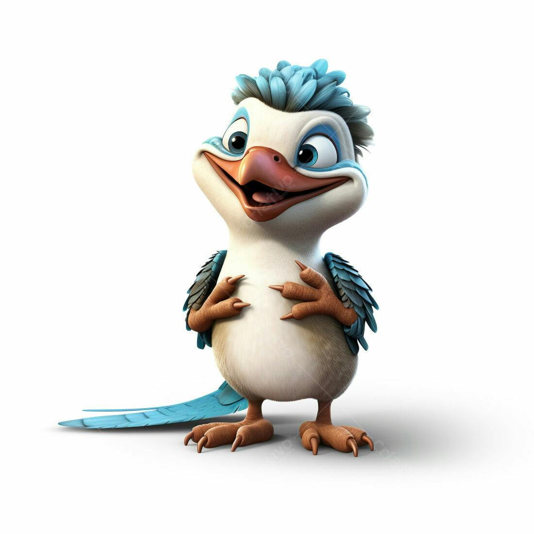 Passarinho azul e branco personagem animado
