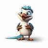 Kamranch 1, laughing kookaburra, 3d cartoon character, with white, b 01555a, 09, ca 12, 4dd 1, a 31f, e 4b, 2aa, 47ea, 58