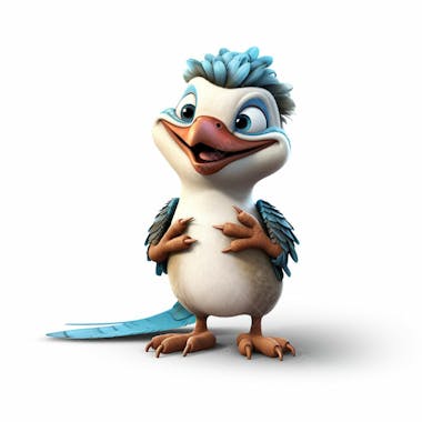 Um personagem de desenho animado kookaburra 3d com fundo branco