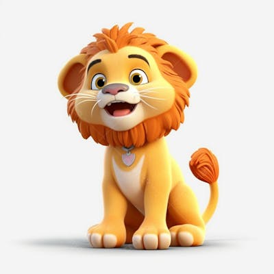 Um personagem de desenho animado de leão animal 3D com fundo branco