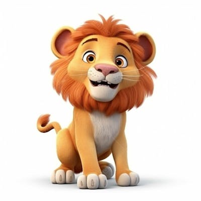 Um personagem de desenho animado de leão animal 3D com fundo branco