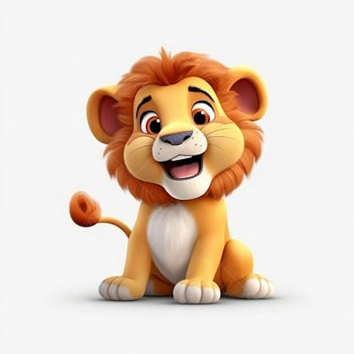 Um personagem de desenho animado de leão animal 3D com fundo branco