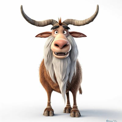 Um personagem de desenho animado animal markhor 3D com fundo branco