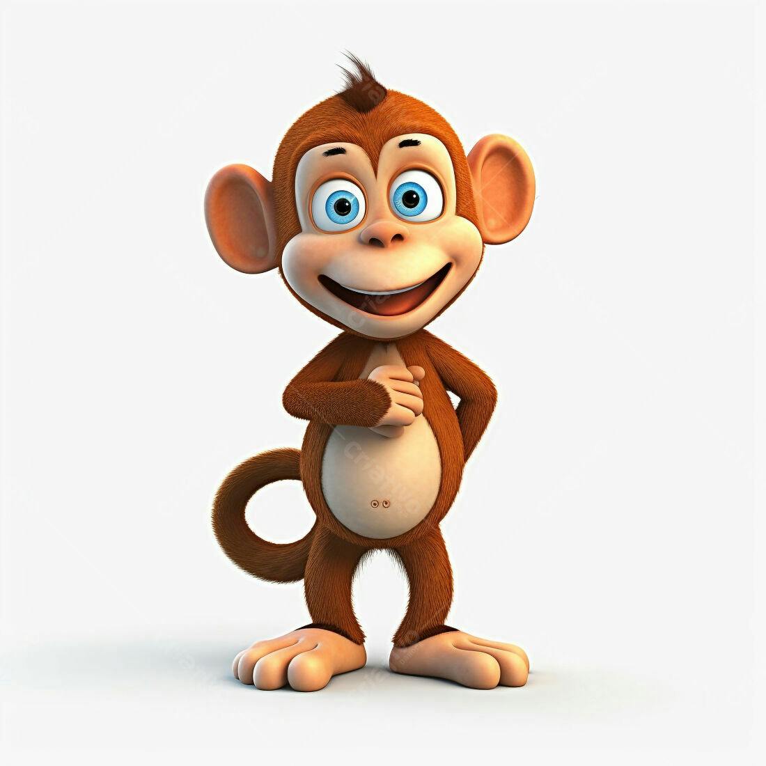 Macaco animado marrom alegre fundo branco