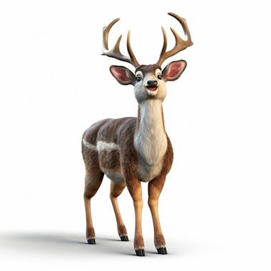 Um personagem de desenho animado animal veado vermelho 3d com fundo branco