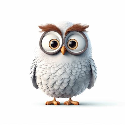  Um lindo personagem de desenho animado de coruja 3D com fundo branco