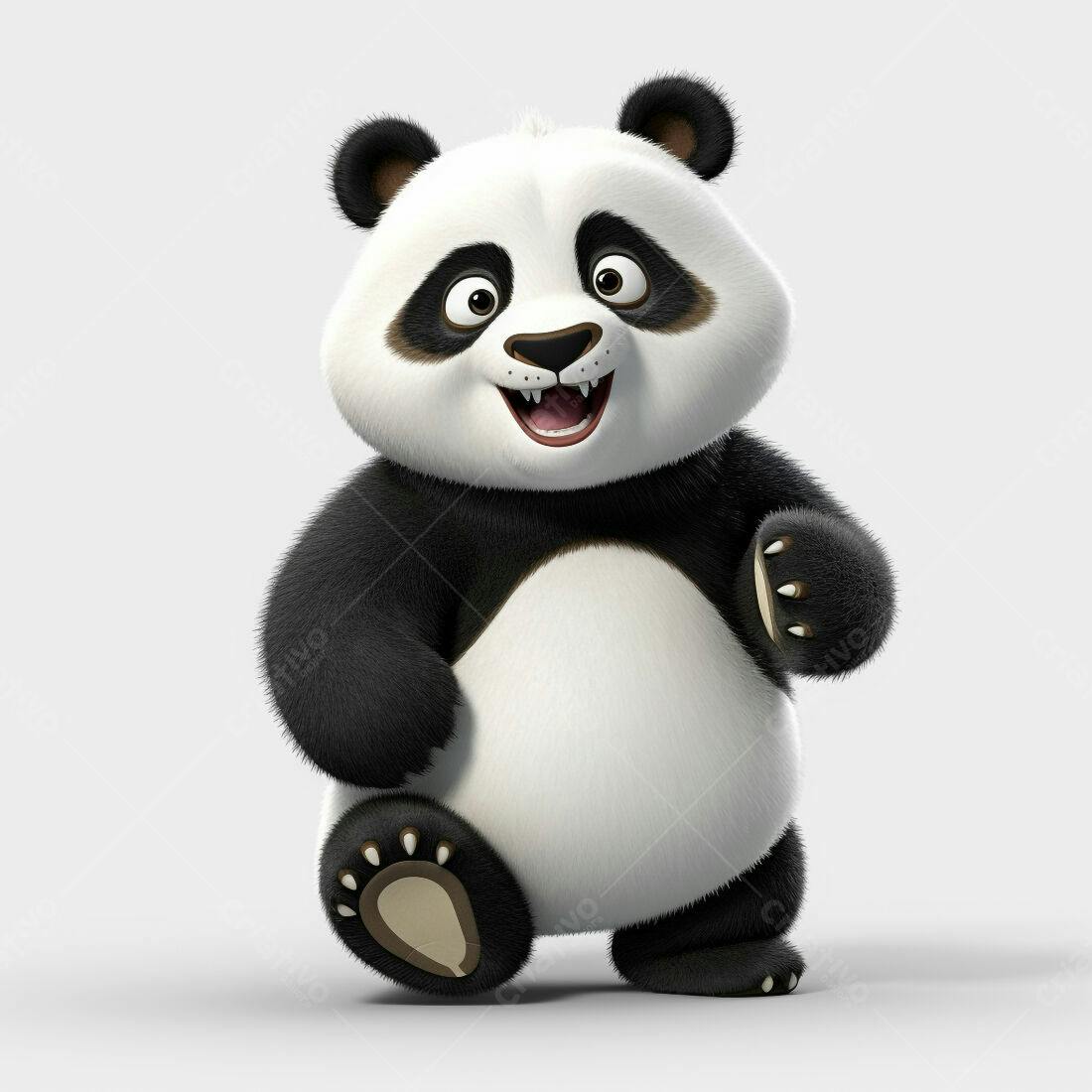 Panda feliz caminhando fundo branco