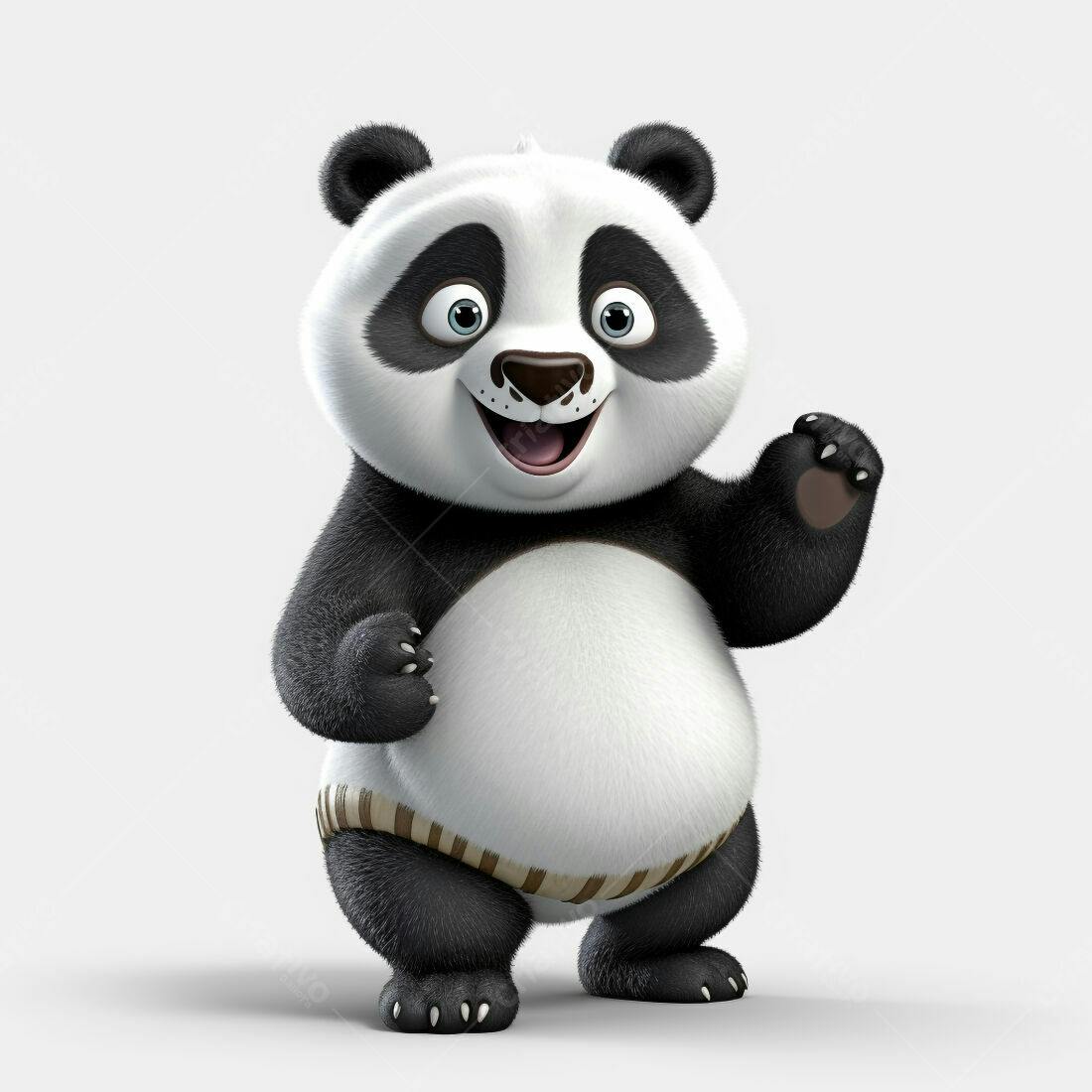 Panda feliz acenando fundo branco