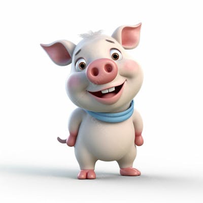 Um lindo personagem de desenho animado de porco animal 3D com fundo branco